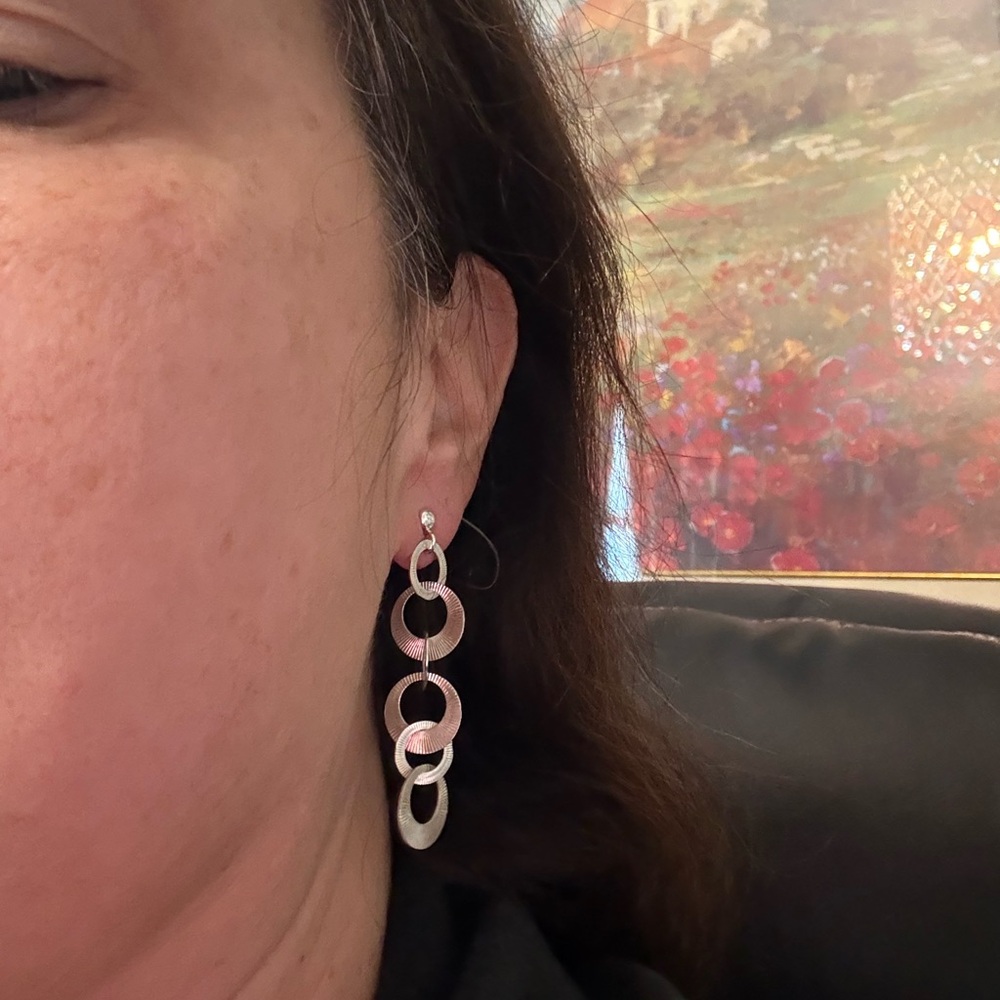 Sterling Silver Multi-Ring Drop Earrings - Women … - image 2